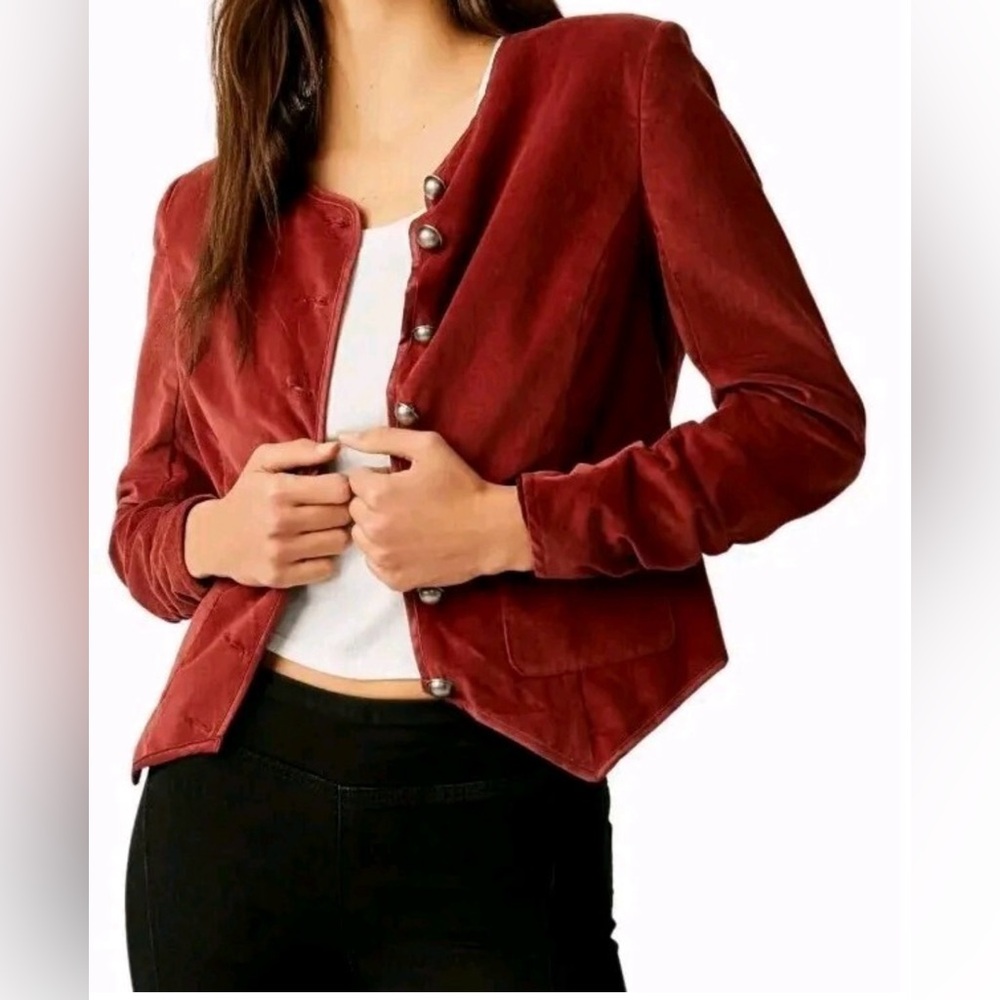 Free People Becky Velvet Structured Jacket in Garnet Grotto Size S. NWT